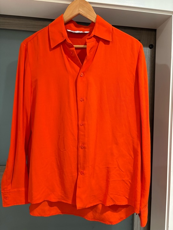 Zara Tops - Zara Bold Red-Orange Long Sleeve Button Shirt
